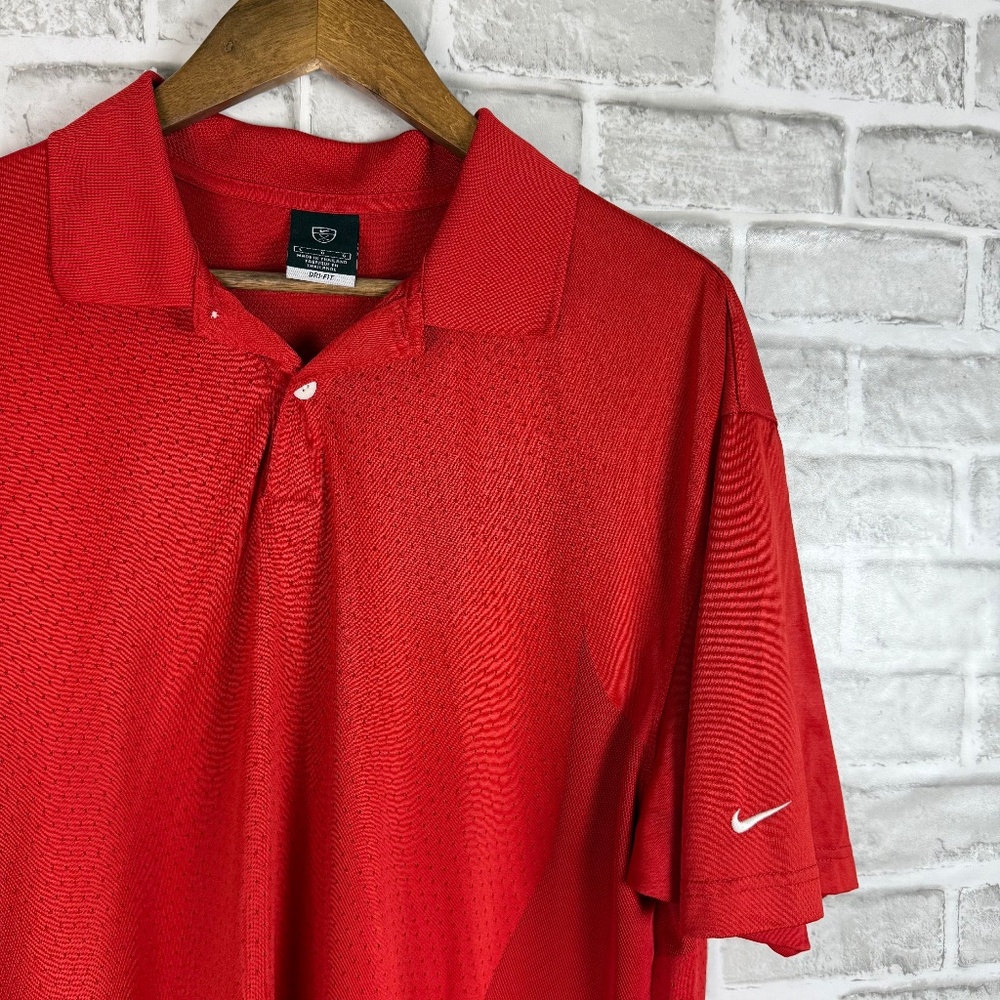 NIKE Golf Vibrant Red Breathable Vented Performance Golf Polo Mens LARGE Dri-Fit